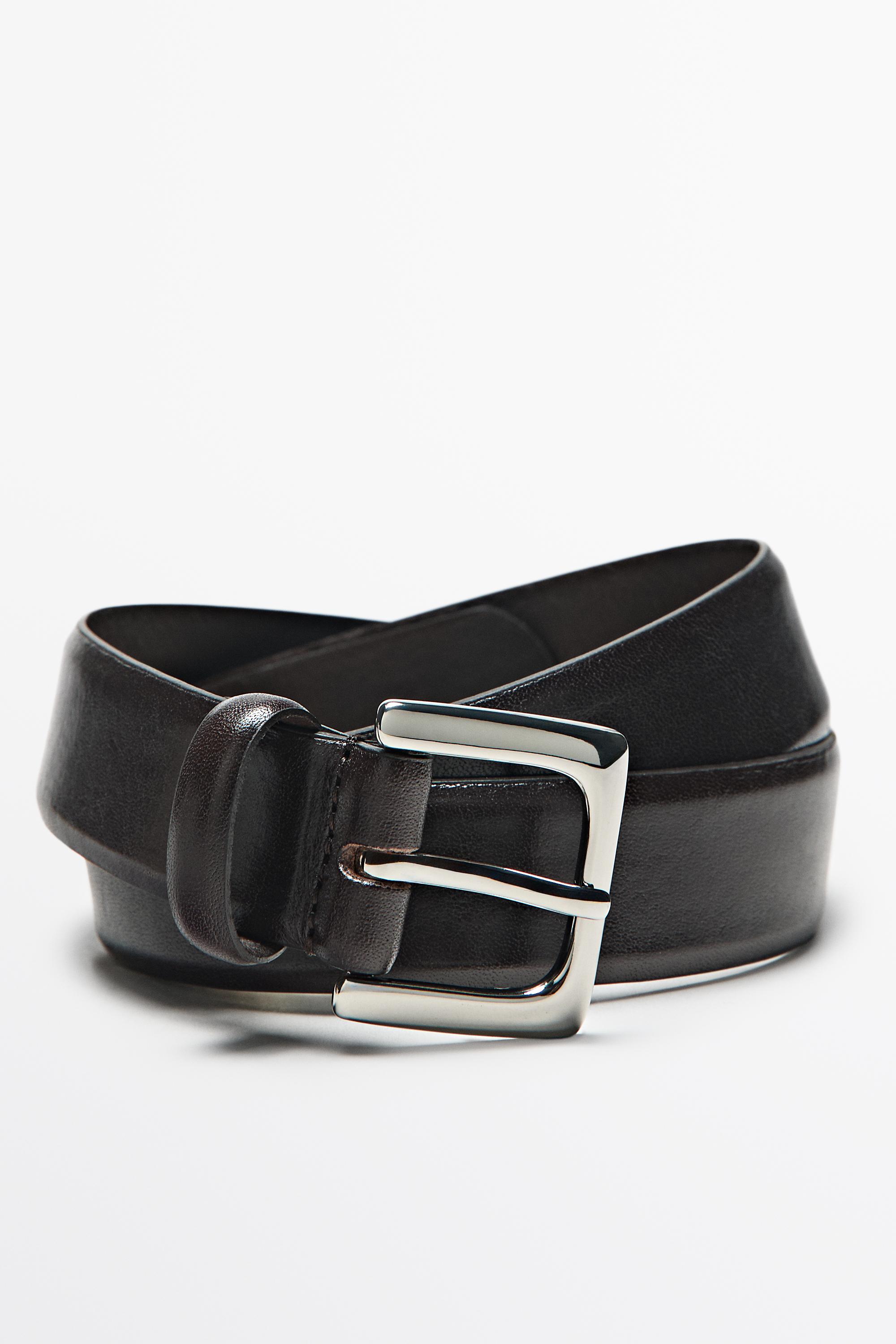 Nappa leather belt with square buckle